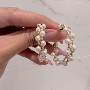 New! Gold Plated Pearl Braided Hoop Earrings